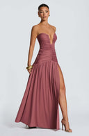Everleigh | Ruched Maxi Dress – Evening Strapless Plunge Neck Drop Waist
