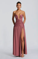 Everleigh | Ruched Maxi Dress – Evening Strapless Plunge Neck Drop Waist