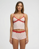 Fabiana | Heart Print Pajama Set – Sleepwear V Neck Lace Trim Spaghetti Straps