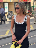 Faith | Floral Trim Mini – Square Neck Sleeveless Body-Con Going Out Dress
