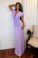 Fallon | Deep V Neck Ruffle Chiffon Maxi – Sleeveless Fitted Evening Dress