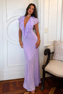 Fallon | Deep V Neck Ruffle Chiffon Maxi – Sleeveless Fitted Evening Dress