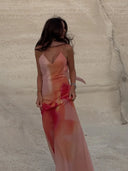 Fayah | Ombre Print Spaghetti Strap Satin Maxi – Scarf Neck Open Back Dress