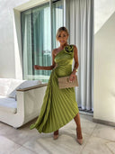 Felicity | Pleated Midi – One Shoulder Rose Detail Ruched Formal Wedding Guest Dress