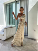 Felicity | Pleated Midi – One Shoulder Rose Detail Ruched Formal Wedding Guest Dress
