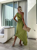 Felicity | Pleated Midi – One Shoulder Rose Detail Ruched Formal Wedding Guest Dress