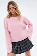 Fern | Solid Knit Sweater – Casual Crew Neck Raglan Long Sleeve Ribbed Trim