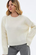 Fern | Solid Knit Sweater – Casual Crew Neck Raglan Long Sleeve Ribbed Trim