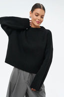 Fern | Solid Knit Sweater – Casual Crew Neck Raglan Long Sleeve Ribbed Trim