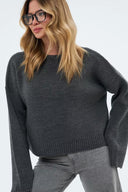 Fern | Solid Knit Sweater – Casual Crew Neck Raglan Long Sleeve Ribbed Trim