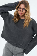 Fern | Solid Knit Sweater – Casual Crew Neck Raglan Long Sleeve Ribbed Trim