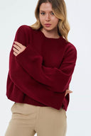 Fern | Solid Knit Sweater – Casual Crew Neck Raglan Long Sleeve Ribbed Trim