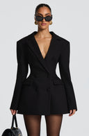Finley | Double Breasted Mini Dress – Blazer Lapel Long Sleeve Button Front