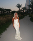 Fiona | Floral Lace Maxi – Scoop Neck Tie Strap Body-Con Summer Evening Dress