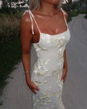 Fiona | Floral Lace Maxi – Scoop Neck Tie Strap Body-Con Summer Evening Dress