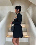 Frankie | Pearl Trim Mini – Square Neck Long Sleeve A-Line Party Evening Dress
