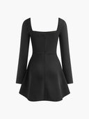 Frankie | Pearl Trim Mini – Square Neck Long Sleeve A-Line Party Evening Dress