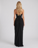 Freyja | Ruched Maxi Dress – Evening Strapless Draped Front High Slit