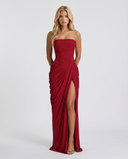 Freyja | Ruched Maxi Dress – Evening Strapless Draped Front High Slit