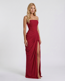 Freyja | Ruched Maxi Dress – Evening Strapless Draped Front High Slit