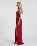 Freyja | Ruched Maxi Dress – Evening Strapless Draped Front High Slit