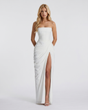 Freyja | Ruched Maxi Dress – Evening Strapless Draped Front High Slit