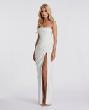 Freyja | Ruched Maxi Dress – Evening Strapless Draped Front High Slit