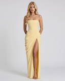 Freyja | Ruched Maxi Dress – Evening Strapless Draped Front High Slit
