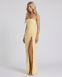 Freyja | Ruched Maxi Dress – Evening Strapless Draped Front High Slit
