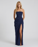 Freyja | Ruched Maxi Dress – Evening Strapless Draped Front High Slit