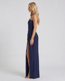 Freyja | Ruched Maxi Dress – Evening Strapless Draped Front High Slit