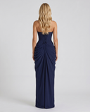 Freyja | Ruched Maxi Dress – Evening Strapless Draped Front High Slit
