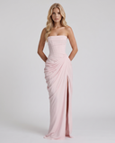 Freyja | Ruched Maxi Dress – Evening Strapless Draped Front High Slit