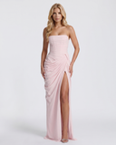 Freyja | Ruched Maxi Dress – Evening Strapless Draped Front High Slit