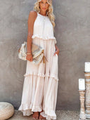 Gabriella | Boho Solid Maxi Dress – Halter Ruffle Tiered Resort Vacation