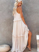 Gabriella | Boho Solid Maxi Dress – Halter Ruffle Tiered Resort Vacation