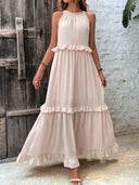 Gabriella | Boho Solid Maxi Dress – Halter Ruffle Tiered Resort Vacation