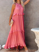 Gabriella | Boho Solid Maxi Dress – Halter Ruffle Tiered Resort Vacation