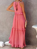 Gabriella | Boho Solid Maxi Dress – Halter Ruffle Tiered Resort Vacation