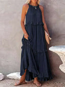 Gabriella | Boho Solid Maxi Dress – Halter Ruffle Tiered Resort Vacation