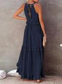 Gabriella | Boho Solid Maxi Dress – Halter Ruffle Tiered Resort Vacation