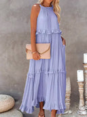 Gabriella | Boho Solid Maxi Dress – Halter Ruffle Tiered Resort Vacation