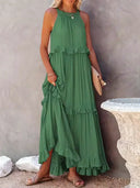 Gabriella | Boho Solid Maxi Dress – Halter Ruffle Tiered Resort Vacation