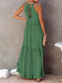 Gabriella | Boho Solid Maxi Dress – Halter Ruffle Tiered Resort Vacation