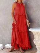 Gabriella | Boho Solid Maxi Dress – Halter Ruffle Tiered Resort Vacation