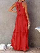 Gabriella | Boho Solid Maxi Dress – Halter Ruffle Tiered Resort Vacation