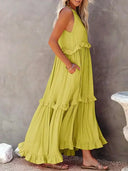 Gabriella | Boho Solid Maxi Dress – Halter Ruffle Tiered Resort Vacation