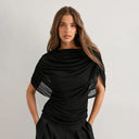 Gemma | Draped Cape Top – Ruched Sheer Short Sleeve Evening Blouse