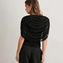 Gemma | Draped Cape Top – Ruched Sheer Short Sleeve Evening Blouse