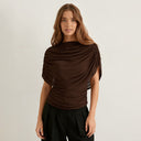 Gemma | Draped Cape Top – Ruched Sheer Short Sleeve Evening Blouse